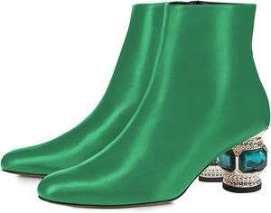 Женские ботильоны FSJ с круглым носком, камнями, невысоким каблуком, модные, с боковой молнией, повседневные, для выпускного, туристические, размеры 37-44, Grün
