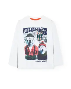 Детская футболка с рисунком спереди и длинным рукавом Boboli, белый