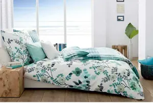 Постельное белье Fleuresse Makosatin Modern Garden Floral 155x220 см + 80x80 см Blue