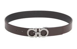 Ferragamo Мужской кожаный ремень из коровьей кожи, коричневый, ширина 3,5 см