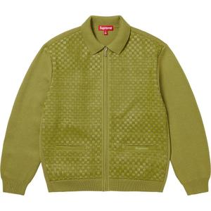 Кардиган из плетеной кожи с молнией FW24 Supreme, зеленый