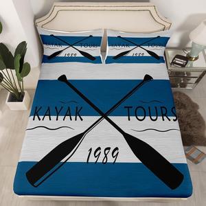 Erosebridal Комплект постельного белья Lake Life с тематикой озера и полосами в сине-серых тонах, Multi 02