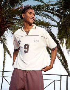 Спортивное поло свободного кроя кремового цвета с окантовкой Asos Design