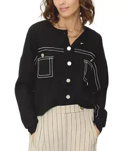 Женский оливковый кардиган свободного кроя с декоративной строчкой Central Park West, черный