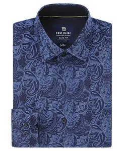 Мужская облегающая рубашка с длинным рукавом на пуговицах для делового стиля Tom Baine, синий