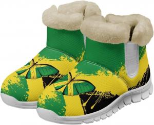 Женские зимние ботинки Jeiento для улицы, теплые рабочие ботильоны, удобные для ходьбы, легкие, с низким каблуком и противоскользящей подошвой, Jamaican Flag Butterfly