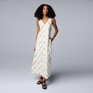 Женское платье макси с V-образным вырезом Simply Vera Vera Wang, цвет white linear dye