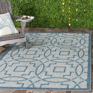 Ковер SAFAVIEH, 161 x 232 см, Washable Rug Outdoor Courtyard Collection - Grey & Navy, Non-Shedding & Easy Cleaning, идеальный для патио, заднего двора, прихожей (CY8499-36812)