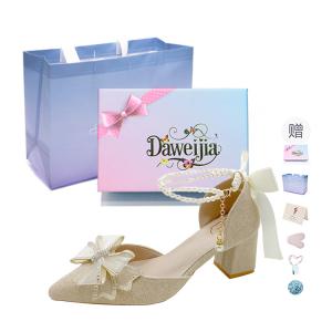 Туфли Мэри Джейн женские в коробке с бантом Dawei's house, Champagne Gold