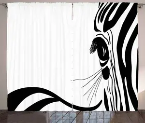 Штора ABAKUHAUS Animal World в деревенском стиле, узор Зебра, универсальная ленточная штора для гостиной с петлями и крючками, 280 x 225 см, белая и черная Abakuhaus