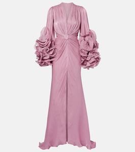 Сборчатое платье с рюшами Costarellos, Pink 671