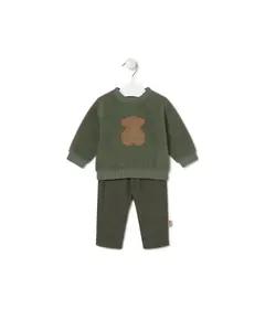 Детский комплект из мягкого трикотажа и штанов в клетку Tous, зеленый