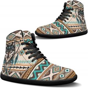 Binienty Мужские и женские минималистичные босоногие туфли из ПУ-кожи, высокие, с нулевым падением, для спорта, хайкинга и ходьбы, Tribal Wolf