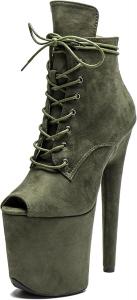 Женские экзотические ботильоны для пол-дэнс WUXIN H&P с высокой платформой, 8-дюймовым каблуком-стилето и шнуровкой, Olive Green