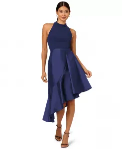 Женское платье с оборками из комбинированных материалов Adrianna Papell, синий