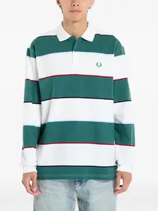 Поло в полоску с длинными рукавами Fred Perry, зеленый
