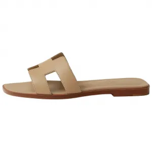 HERMES Тапочки-слайды Oran, женские, льняные, бежевые