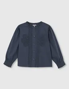 Детская блузка с пышными рукавами и вышивкой Gocco, темно-зеленый