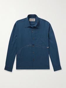 Рубашка из смеси хлопка и шелка с потертостями KARTIK RESEARCH, темно-синий