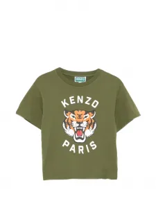 Футболка с тигровым принтом Kenzo Kids, зеленый