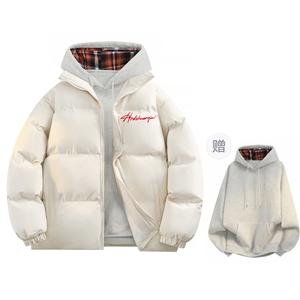 Пуховик Unisex с воротником стойкой утепленный HUANQIU, бежевый оранжевый (красный ) (with plaid sweatshirt)