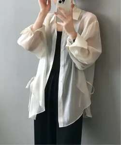 Блузка в корейском стиле с боковыми завязками, прозрачная, с защитой от УФ-излучения Aimoha - Select -, цвет White