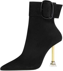 Женские классические ботильоны XYD с закрытым носком, декоративной пряжкой, ремешком, на высоком каблуке-шпильке, с боковой молнией, средней высоты, короткие ботинки для формальных мероприятий, вечеринок и офиса, Black