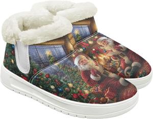 Меховые ботинки для женщин зимние снежные ботинки с теплой флисовой подкладкой, на мягкой подошве, удобные, без застежки, противоскользящие Cugasmaru, Santa Christmas Decoration