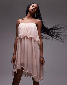 & Other Stories воздушное шифоновое мини-платье на бретелях с асимметричным подолом розового цвета