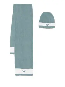 Комплект из ребристого шарфа и шапки с логотипом Emporio Armani Kids, синий