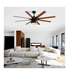 Современный потолочный вентилятор черного цвета с 8 лопастями, диагональю 168 см, пультом дистанционного управления и функцией таймера Sofucor