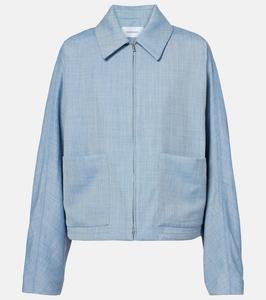 Кроп-блузон из шерсти, шелка и льна Ferragamo, Denim/White