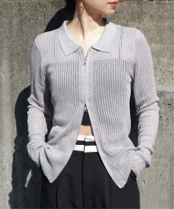 tiptop/Прозрачный кардиган с воротником и двойной застежкой-молнией из люрекса