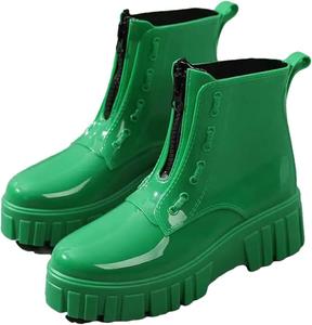 Женские резиновые ботинки на щиколотку, высокие, водонепроницаемые, с нескользящей утолщенной подошвой, передняя молния, на танкетке, с круглым носком, для работы в саду Generic, En8