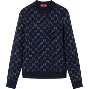 Свитер двойной шерстяной вязки Gg Gucci, темный синий