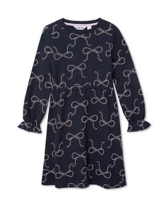 Детское трикотажное платье с длинными рукавами из французской махровой ткани Lands' End, Navy hand drawn bows