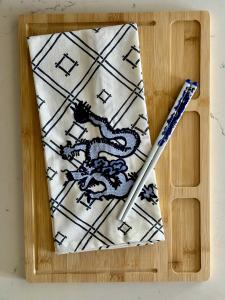 Dragon Rose Navy Tea Towel