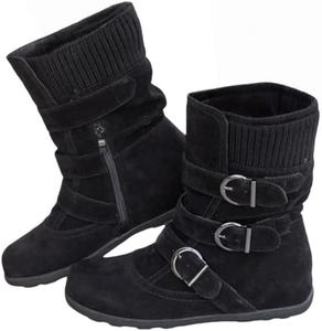 Женские свободные ботильоны до середины икры, модные плоские ботинки для повседневной носки и активного отдыха, удобные стильные ботинки для женщин Hhhchpm, Black