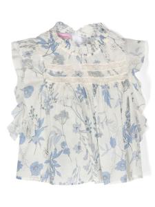 Miss Blumarine блузка с оборками и цветочным принтом, нейтральный цвет