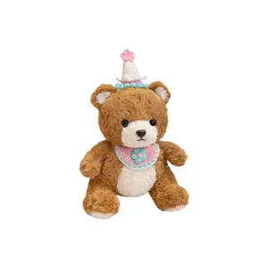 Мягкая плюшевая кукла Birthday Hat Bib Bear Warrior высотой 30 см PUDOWRABBIT