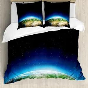 Пододеяльник ABAKUHAUS Earth, Россия, из региона Sky, антиклещевой, подходит для аллергиков, с наволочками, 200 см x 200 см - 80 x 80 см, синий, зеленый, светло-коричневый Abakuhaus