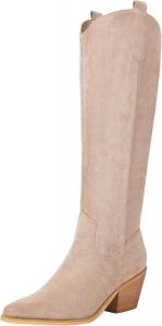 Женские ковбойские сапоги Reitoye с вышивкой, вестерн, до колена, с массивным каблуком и утяжками, Khaki Suede