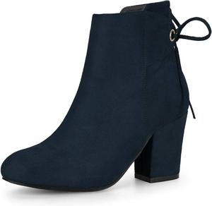 Женские ботильоны Allegra K с круглым носком, на устойчивом каблуке, с молнией и шнуровкой, Navy Blue