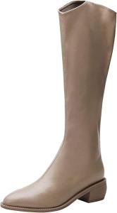 Женские сапоги Yiozoi Calf Cowboy с острым носком, осенне-зимние кожаные, на устойчивом каблуке с задней молнией, классические ковбойские сапоги, Khaki