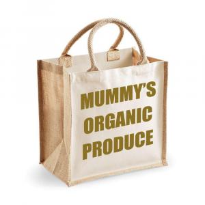 Средняя джутовая сумка Mummy's Organic Produce Natural Bag, золотистый текст 60 SECOND MAKEOVER, золото