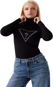GUESS Женский экологичный свитер с длинным рукавом и треугольным логотипом Melanie, Jet Black