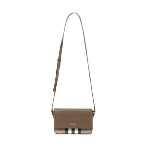 Burberry Кожаная вставка на холщовой сумке через плечо, кроссбоди женская brown