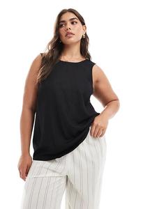 Майка ASOS DESIGN Curve из льняной смеси с глубоким вырезом сзади, черного цвета Asos Curve