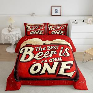 Erosebridal Комплект постельного белья Beer Toddler с ретро-принтом пивных кружек, дышащий материал, бежево-красная расцветка, Beige Red