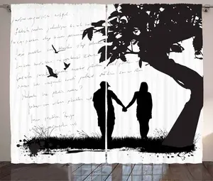 Штора ABAKUHAUS Girlfriend в деревенском стиле, романтическая тема для пары, присборенная тесьма для спальни с петлями и крючками, 280 x 245 см, черно-бело-серый Abakuhaus